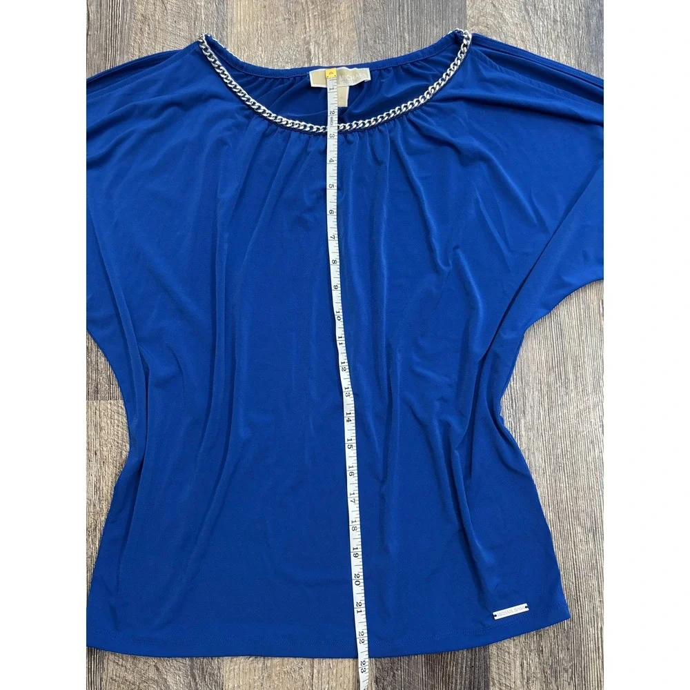 Michael Kors Royal Blue Chain Neck Cold Shoulder Batwing‎ Top Small